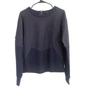 J. Crew Navy Blue Striped Cozy Cotton Blend Pullover Sweatshirt Women Sz L